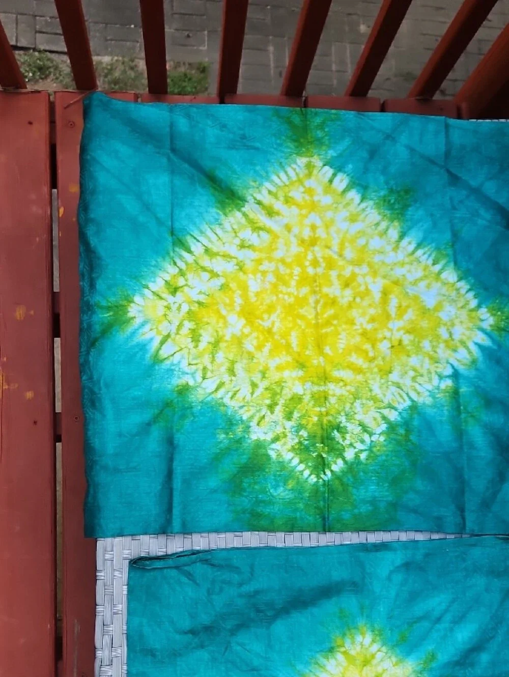 New Handcrafted 4 Pcs Teal and Yellow Tie-Dye Fabric  Pillowcases Craft Material